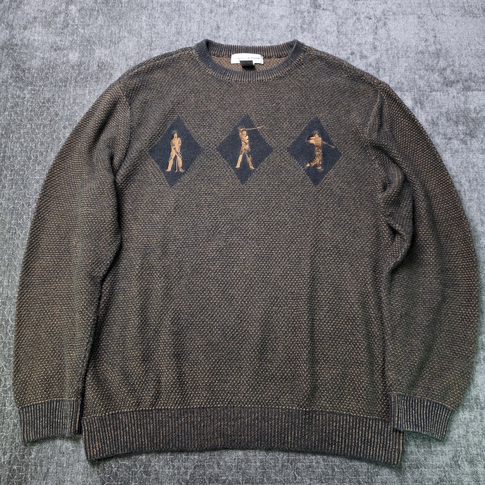 Vtg Cypress Links Golf Sweater‎ Mens Large Argyle Embroidered Grandpa 90s 80s